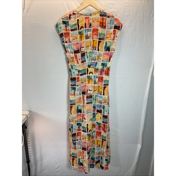 ROAME Raphia V Neck Midi Linen Dress Casablanca Print size 1 US SM - Picture 6 of 12